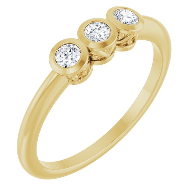 14K Yellow 1/5 CTW Diamond Three-Stone Bezel-Set Ring